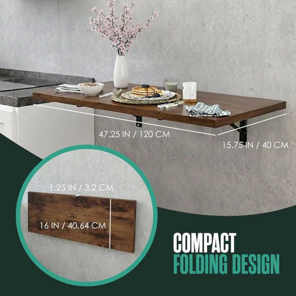 Wall Mounted Desk Murphy Table Fold Down Work Bench Brown 48x16