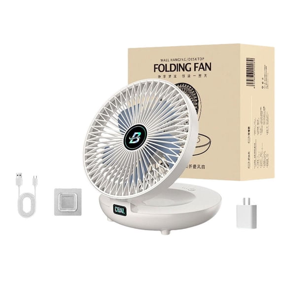 Wall Mounted Desktop Fan Cordless, Robust USB-C Rechargeable Personal Cooling Air Circulator, Sturdy Resilient 180° Folding Space-Saving Fan