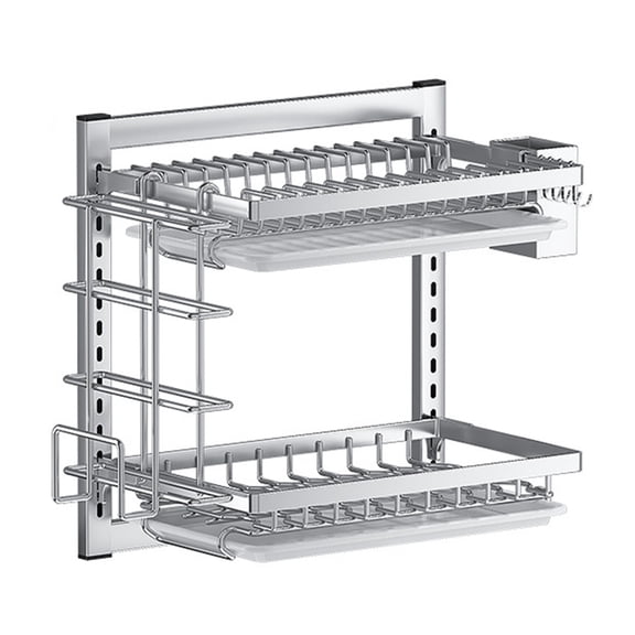 Wall Mounted Dish Rack with Water Trays for Plate and Bowl Drying