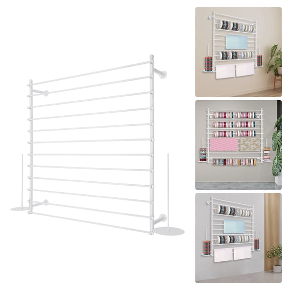 Wall-Mounted Display Rack, Iron Wrapping Paper Ribbon Holder, Wall Hanging Organizer for Craft Room, Florist & Gift Shop, White