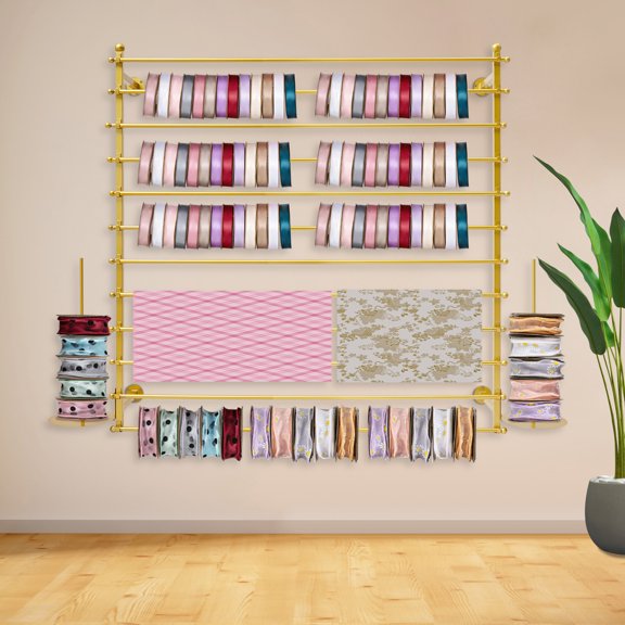 Wall-Mounted Display Rack, Wrapping Paper Ribbon Holder, Organizer for Flower Shop Sewing Tool Thread Scarf Tie