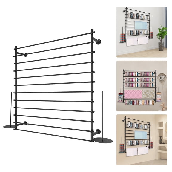 Wall-Mounted Display Rack, Wrapping Paper Ribbon Holder for Flower Shop Sewing Tool Thread Scarf Tie Black