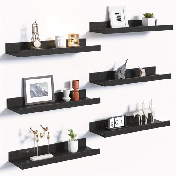 Wall Mounted Display Shelves - Picture Ledge Rack for Figures Photos Perfume, Easy Assemble Floating Shelf for Bedroom Living Room Bathroom Kitchen, Black or White Home Decor Storage