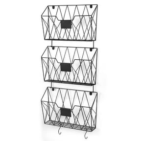 Wall-Mounted Document Organizer Office Metal Mail Rack Wall-mounted 3 Pockets File Rack Hook Attached Label Plate For Office Home Black