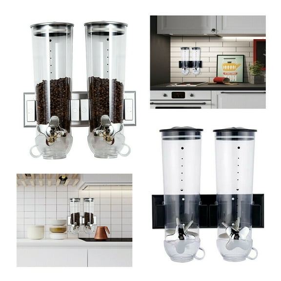 Wall Mounted Double Cereal Dispenser Kitchen Dry Food Container Food Storage 3L Black