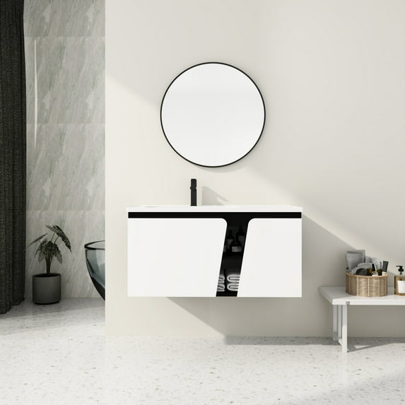 Wall-Mounted Double Door Vanity | Modern Bathroom Decor | Reinforced Cabinet for Longevity