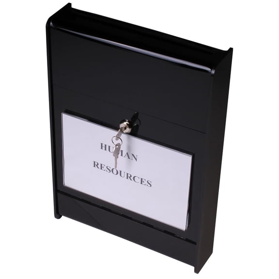 Wall Mounted Drop Box with 8-1/2 x 5-1/2-Inch Nameplate, Locking, Drop Slot Fits 8.5x11 Documents - Black Acrylic (DOCBOX)
