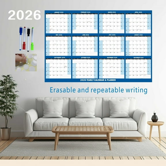 Wall Mounted Dry Erase Calendar 2026, Double Sided Laminated Whiteboard Calendar with Marker, Horizontal and Vertical Display Options for Home, Office, and Classroom