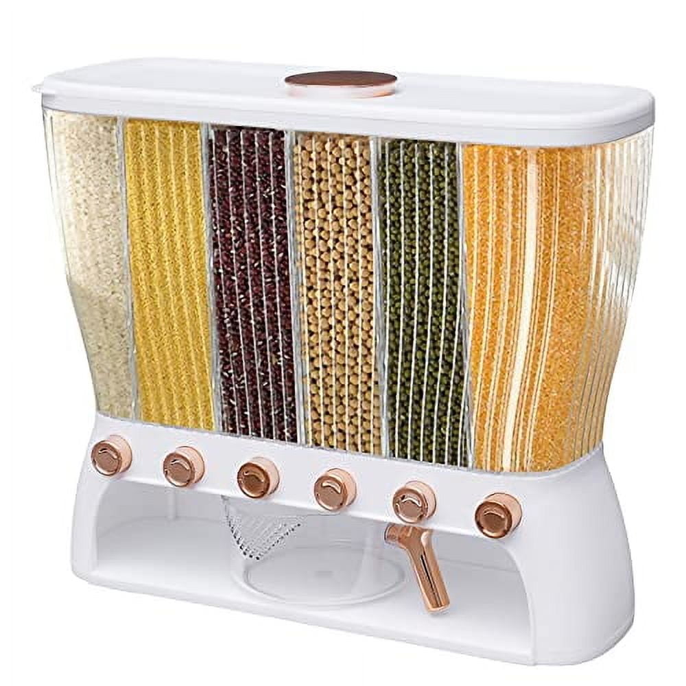 Wall-Mounted Dry Food Dispenser, 6-Grid Storage Cereal Dispenser with ...