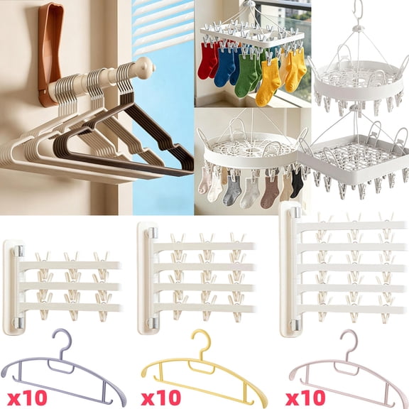 Wall Mounted Drying Rack, 10" Foldable Clothes Hanger, Pull-Out Clothes Drying Rod for Laundry, Closets, Rntryway