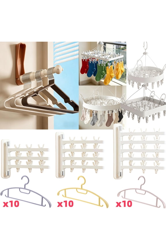 Wall Mounted Drying Rack, 10" Foldable Clothes Hanger, Pull-Out Clothes Drying Rod for Laundry, Closets, Rntryway