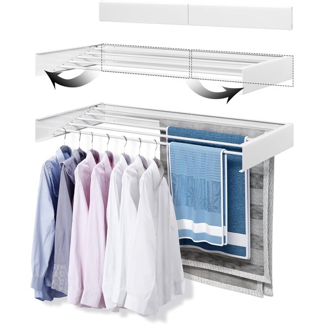 Wall Mounted Drying Rack 40", 5 Aluminum Poles, 60 lb. Load Capacity