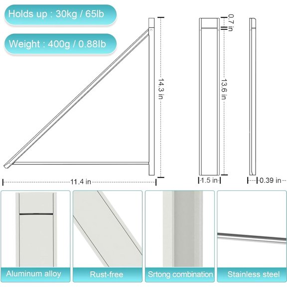 Wall Mounted Drying Rack 65lb Aluminum No Drill,White