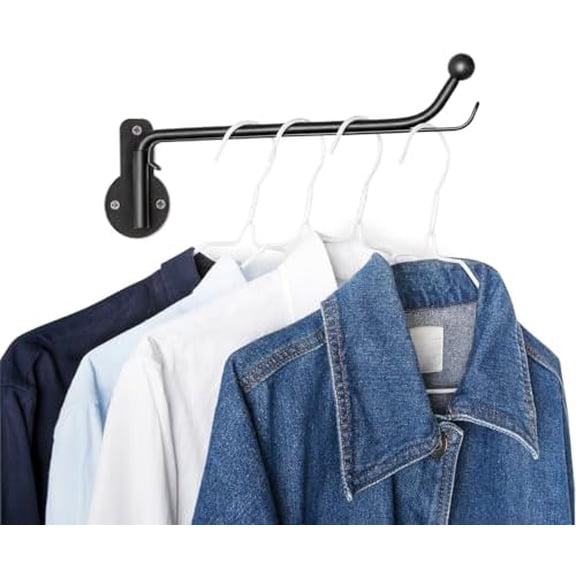 Wall Mounted Drying Rack Laundry Clothes Hanger with Swing Arm Space Saving Metal Hanging Valet Rod for Laundry Closet Organizer Bathroom Bedroom, 1 Pack, Black