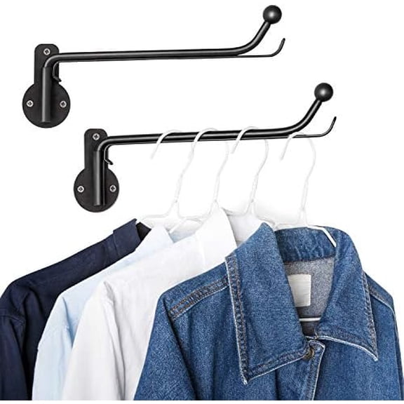 Wall Mounted Drying Rack Laundry Clothes Hanger with Swing Arm Space Saving Metal Hanging Valet Rod for Laundry Closet Organizer Bathroom Bedroom, 2 Pack, Black