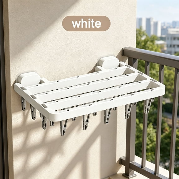 Wall Mounted Drying Rack, Punch-Free Hidden Foldable Clothes Drying Holder, Multi-Clip Sock Underwear Rack, Balcony Household Small Garment Drying Organizer, 2 Color Optional Fold Drying Hanger,A
