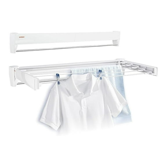 Wall Mounted Drying Rack Telefix 70 - White Laundry Dryer - Space Saving Foldable Clothes Airer - 14ft Drying Space - Indoor/Outdoor Use - 27lbs Capacity
