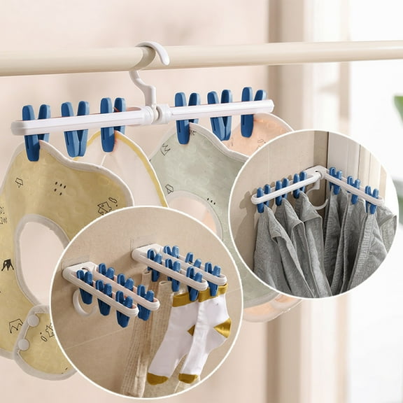 Wall Mounted Drying Rack, ZzCityTK Space Saving Foldable Laundry Hanger, No Drill Adhesive Clothes Drying Rack for Socks Underwear Quick Dry, Blue