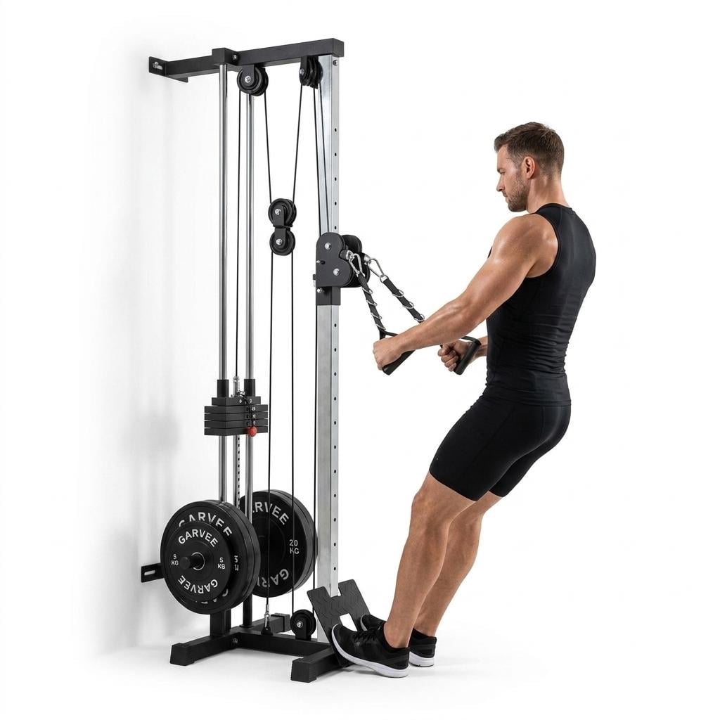Wall Mounted Dual Pulley Cable Station, 18 Adjustable Positions LAT Pulldown & Crossover Machine, Heavy Duty Full Body Strength Training Equipment for Home Garage Gym
