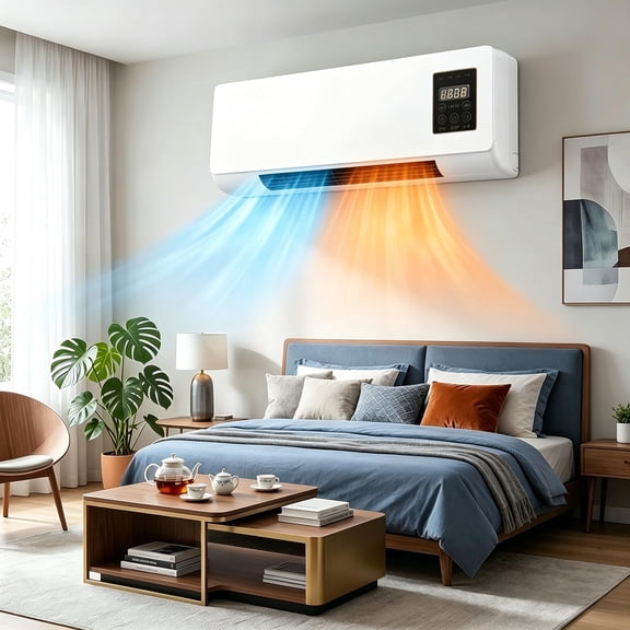 Wall Mounted Ductless Air Conditioner, Quiet Ductless Air Conditioner, 2-in-1 Portable AC Unit With Cooling & Heating, Saving AC Heater Combo With Remote Timer For Bedroom, Bathroom, Office