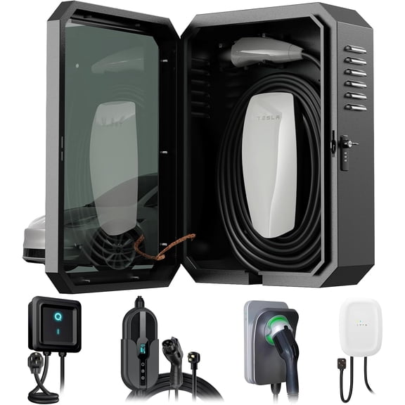 Wall-Mounted EV Charger Protection Box Weatherproof Charging Station Cover Case for Electric Vehicle Home Chargers, Compatible with Tesla, Standard Most EV Chargers