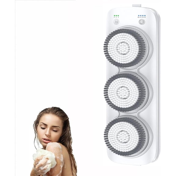 Wall Mounted Electric Back Scrubber, Electric Back Exfoliating Bath Wash Pad with 360° Automatic Rota-Tion and 3-Speed Adjustment, 64cm Adjustable Up and Down, for Deep Cleansing