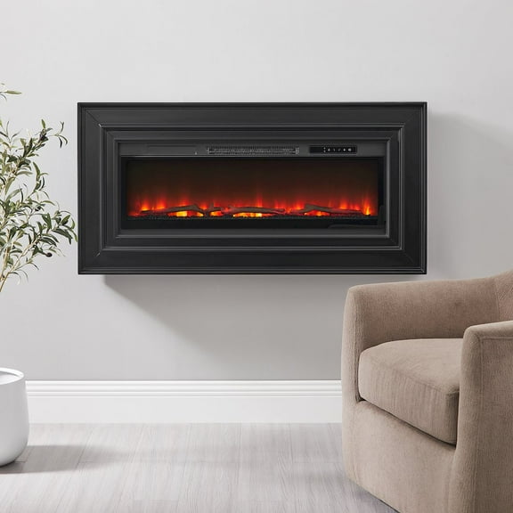 Wall Mounted Electric Fireplace Console Fully Assembled Black Wood