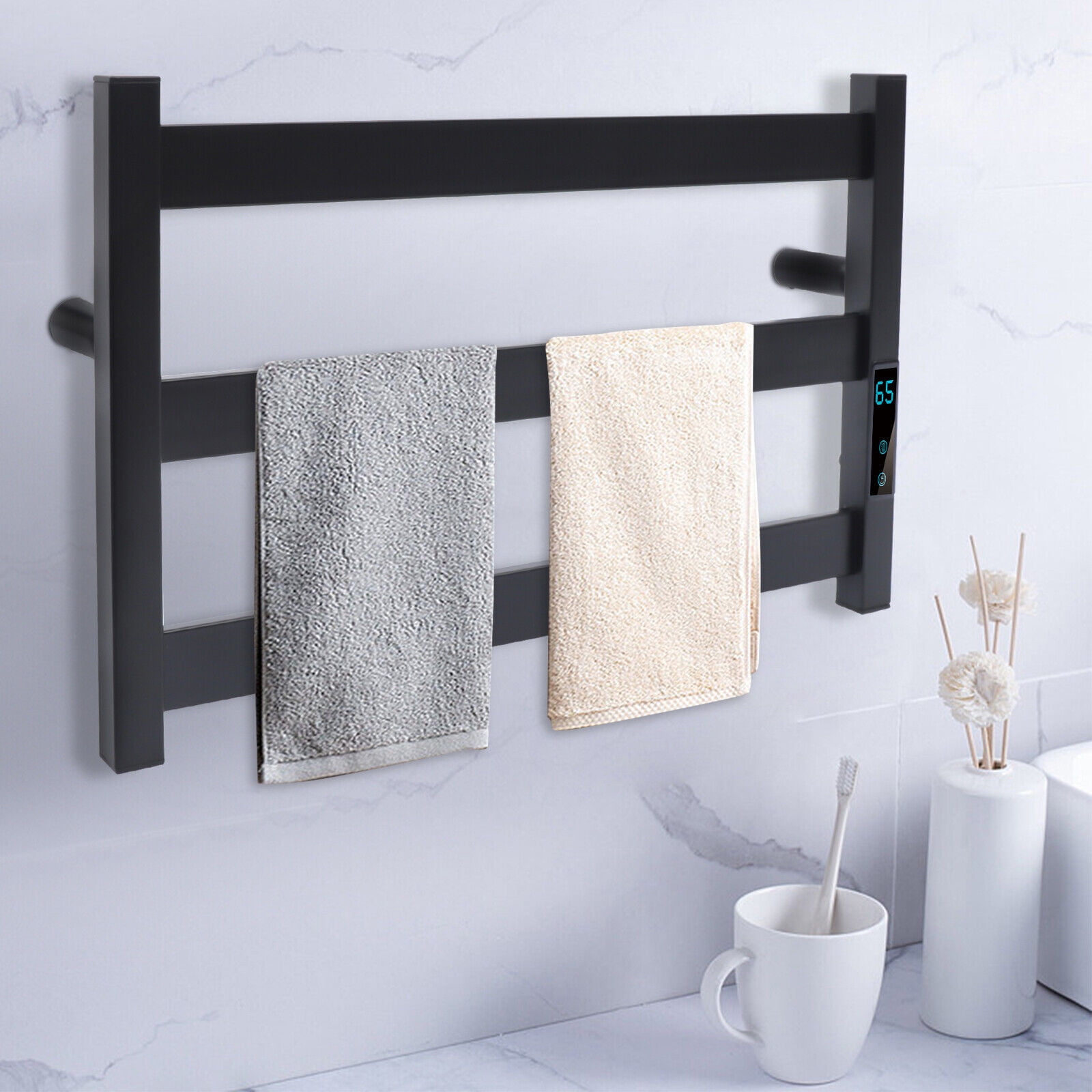 Black Stainless Steel Wall Mounted Heated Towel Rack with Timer