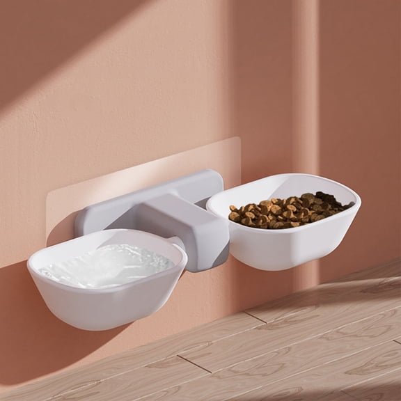 Wall-Mounted Elevated Pet Feeder Set with 2 Thickened PP Bowls for Cats & Dogs, Space-Saving Hanging Food and Water Station, 11.4 x 5.1 2.8 Inch