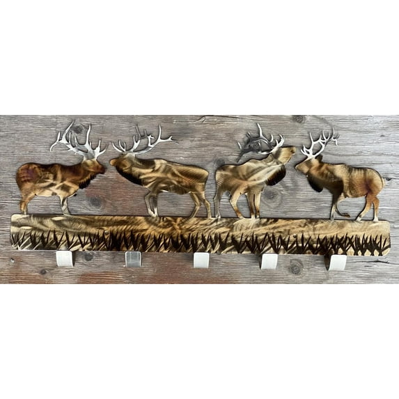 Wall Mounted Elk Home Decor, Metal Wall Art, Coat Rack, Towel Rack, Wall Hanging with 5 Hooks
