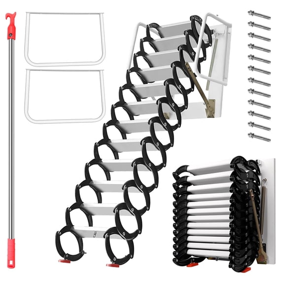 Wall-Mounted Emergency Attic Stairs, 3m Titanium-Magnesium Alloy Telescopic Loft Ladder, Collapsible Staircase with 1102 LBS Load for Home Emergency Escape & Safety