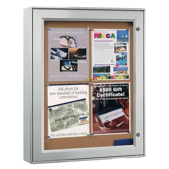 Wall-Mounted Enclosed Bulletin Board, 23-1/4" x 29-3/4", Aluminum Frame, Weather Resistant, Swing-Open Locking Door, For Indoor or Outdoor Use (ODNBCB4A4)