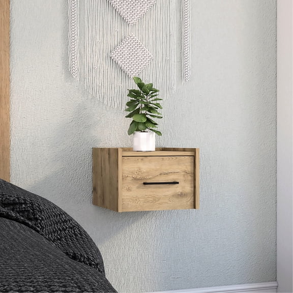 Wall-Mounted End Table | Designed for Nighttime Use with Drawer | Particle Board Material | Fits Small Rooms