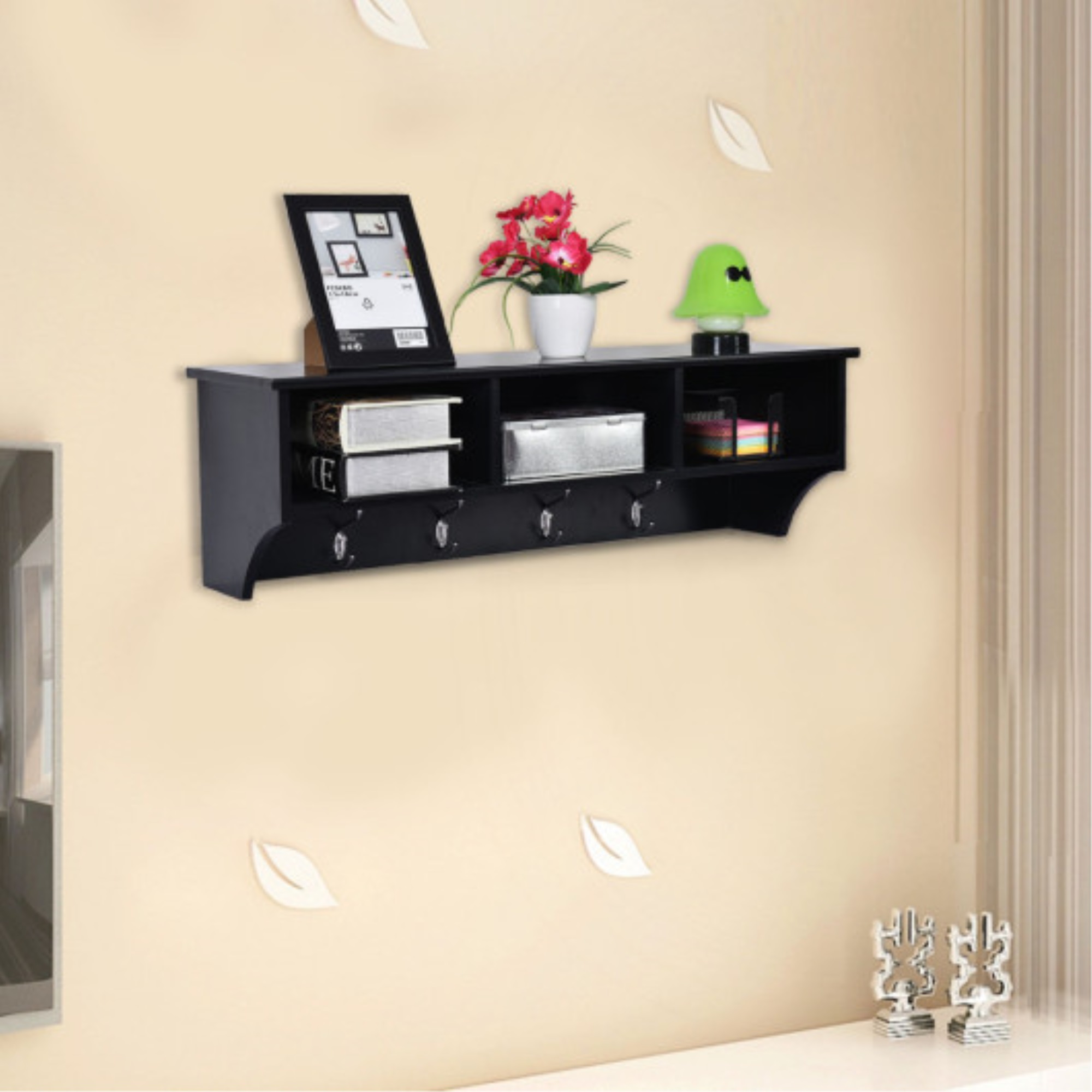 Wall Mounted Entryway with Cubbies and Coat Hangers