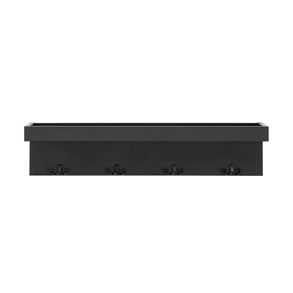Wall Mounted Entryway Coat Rack with Decorative Ledge Shelf and Hooks - Black