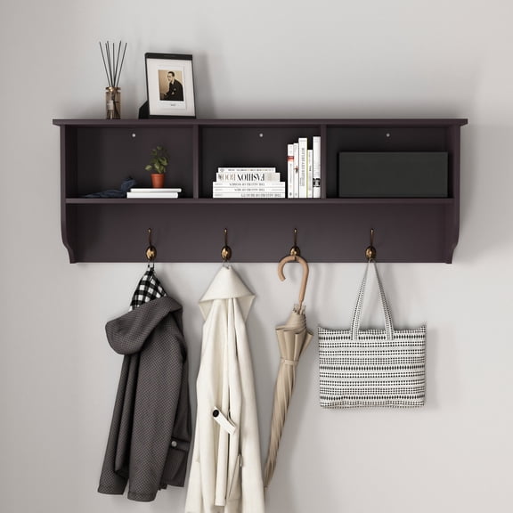 Wall Mounted Espresso MDF Rack with Cubbies for Living Room Decor Display