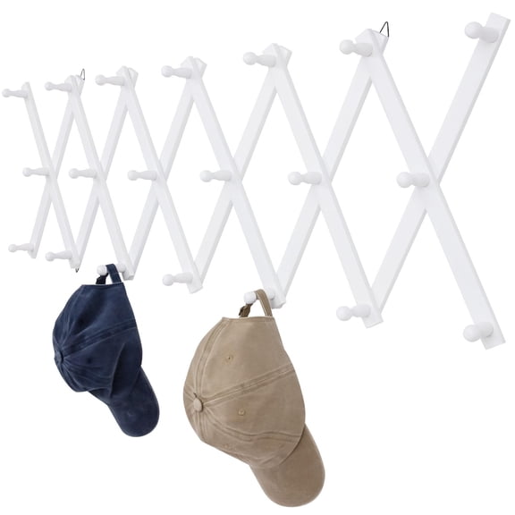 Wall Mounted Expandable Coat Rack With 20 Hooks, White Solid Wood