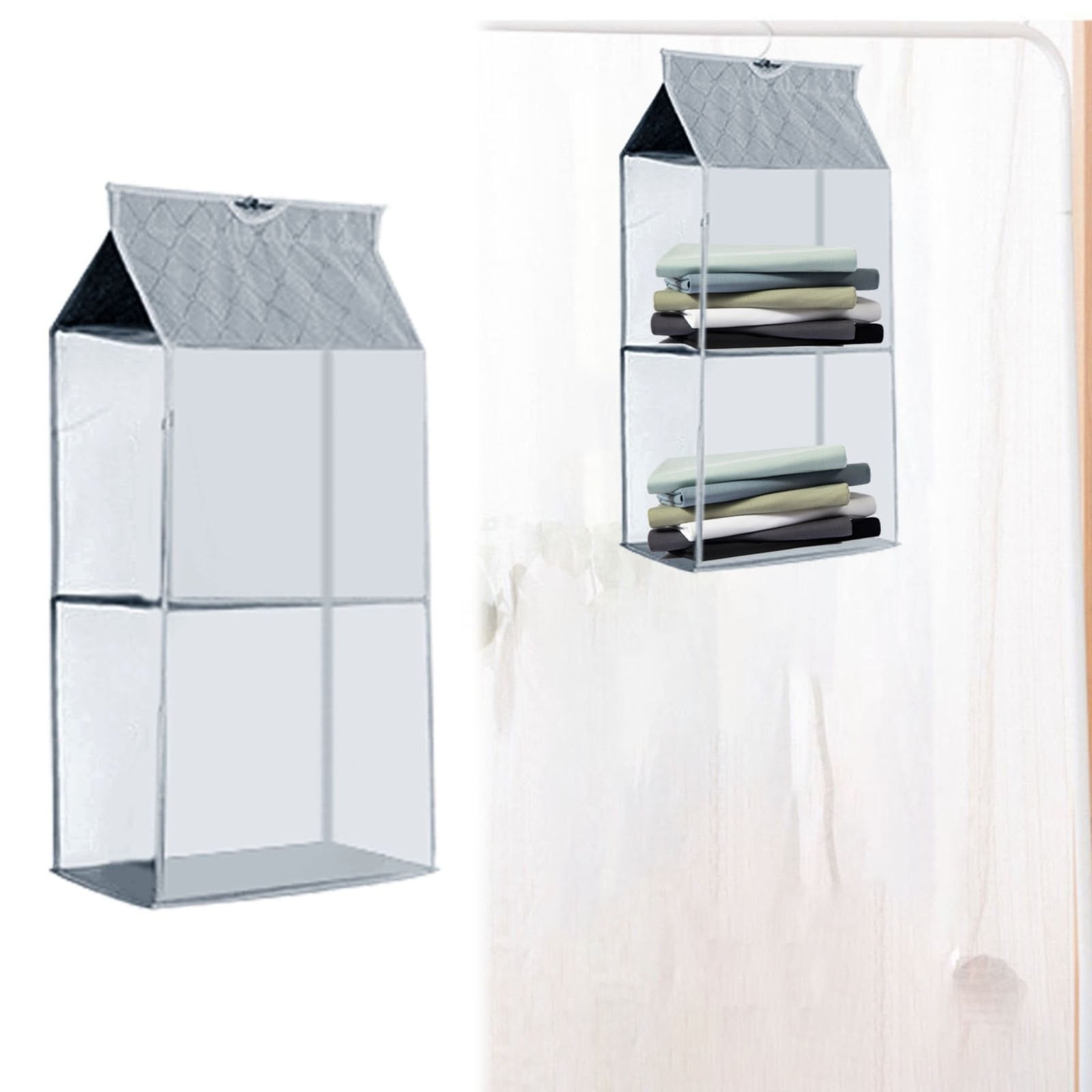 Drapery Storage Rack Wall Mounted Fabric Dust-Proof Storage Rack With Two Layers Of Gray ...