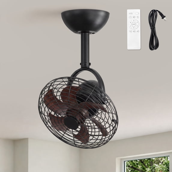 Lokivas 10in Wall Mounted Fan with Remote Control, Reversible Fan with 6 Speeds, Adjustable Tilt, for Garage, Gym, Brown
