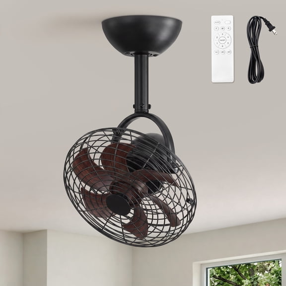 Lokivas 10in Wall Mounted Fan with Remote Control, Reversible Fan with 6 Speeds, Adjustable Tilt, for Garage, Gym, Brown