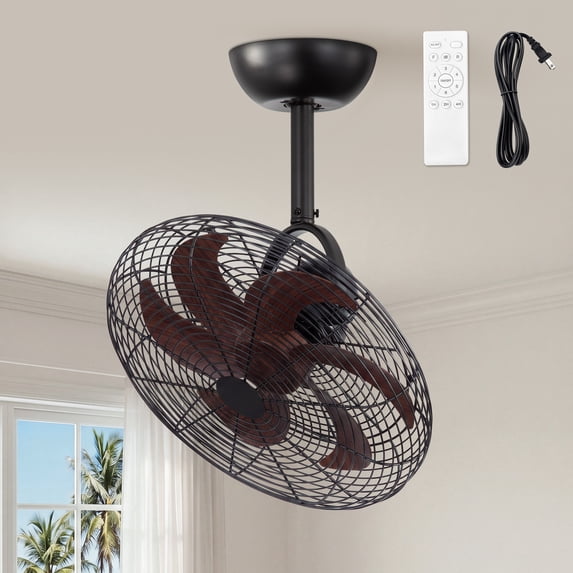 Lokivas 16in Wall Mount Fan with Remote Control, Small Reversible Fan with Plug in Cord, 6 Speed, Adjustable Tilt, for Garage, Gym, Brown