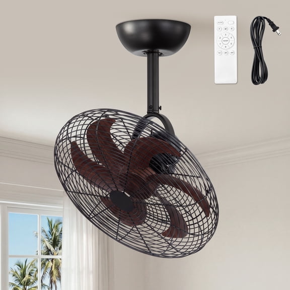Lokivas 16in Wall Mount Fan with Remote Control, Small Reversible Fan with Plug in Cord, 6 Speed, Adjustable Tilt, for Garage, Gym, Brown