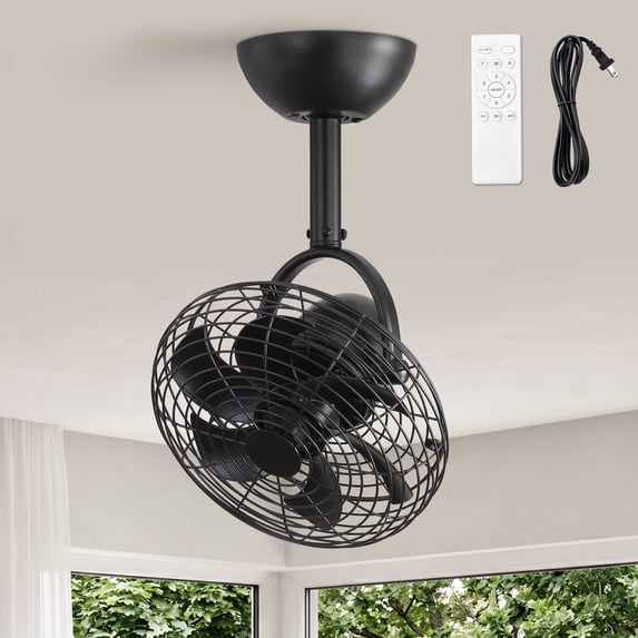 Lokivas 10in Wall Mount Fan with Remote Control, Small Reversible Fan with Plug in Cord, 6 Speed, Adjustable Tilt, for Garage, Gym, Black