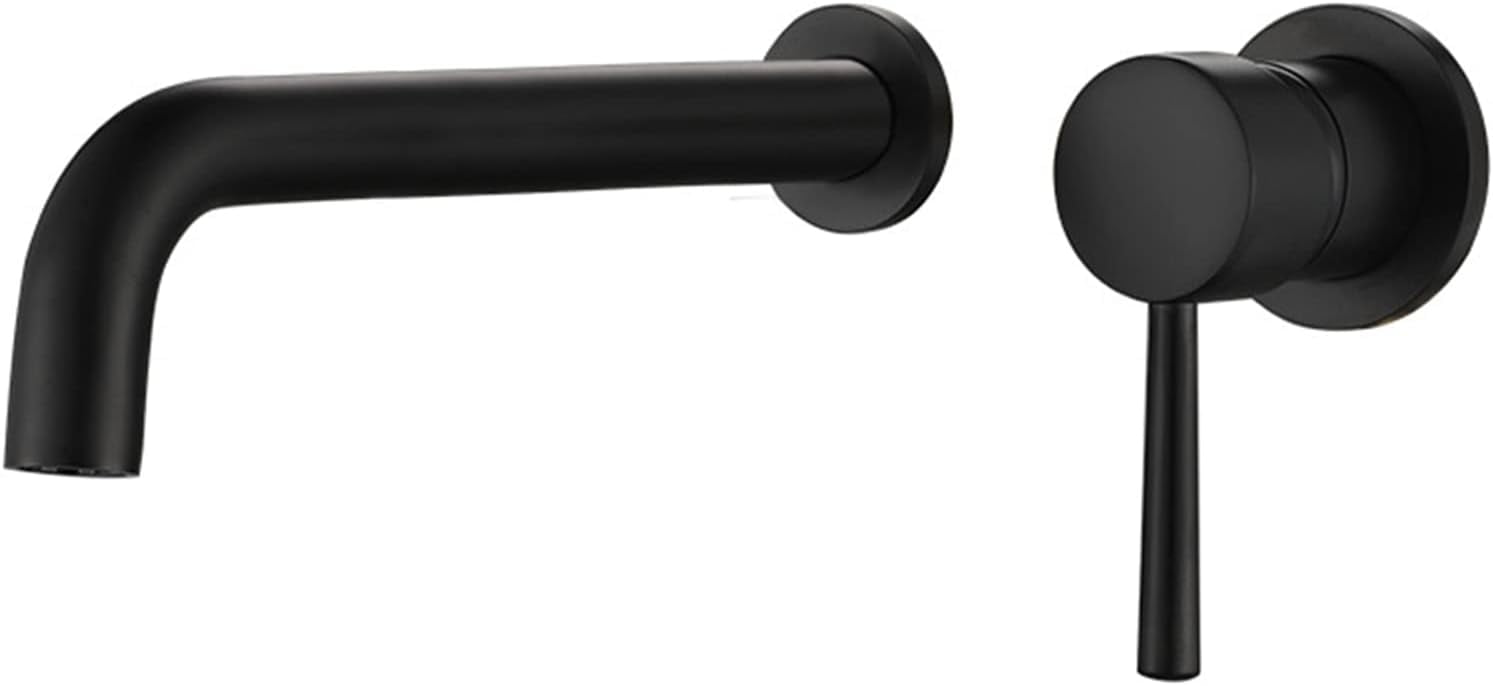 Wall Mounted Faucet Bathroom Sink Black,with 360° Swivel Spout,Hot and Cold,Brass Single Handle Wall Mount Bathroom Sink Faucet