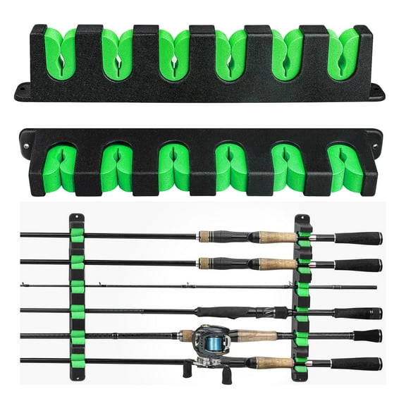 Wall Mounted Fishing Rod Holder, EEEkit EVA Vertical Fishing 6 Rod Storage Racks, Green