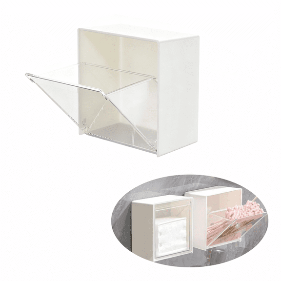 Wall Mounted Flip Drawer Plastic Storage Box, Dustproof Multi-Grid Organizer for Cotton Swabs, Makeup Pads and Small Daily Accessories