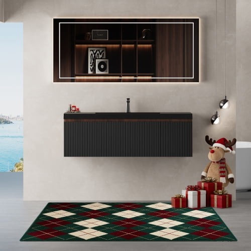 Wall-Mounted Floating Bathroom Vanity with Sink Combo 48'' Striped Bathroom Storage Cabinet with Soft-Close Drawer and Quartz Sand Basin