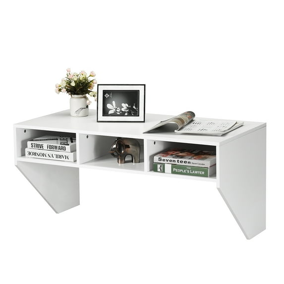 Costway Wall Mounted Floating Computer Table Desk Home Office Furni Storage Shelf White