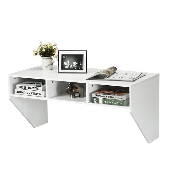 Costway Wall Mounted Floating Computer Table Desk Home Office Furni Storage Shelf White