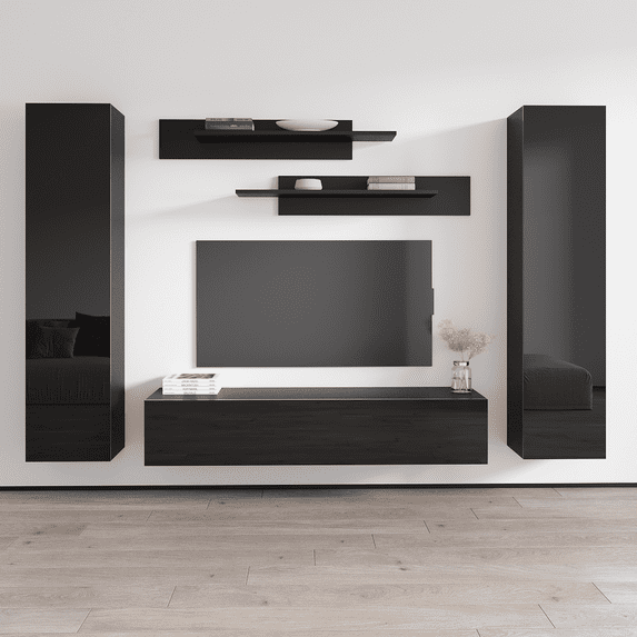 Wall Mounted Floating Modern Entertainment Center Fly A, Black, B1